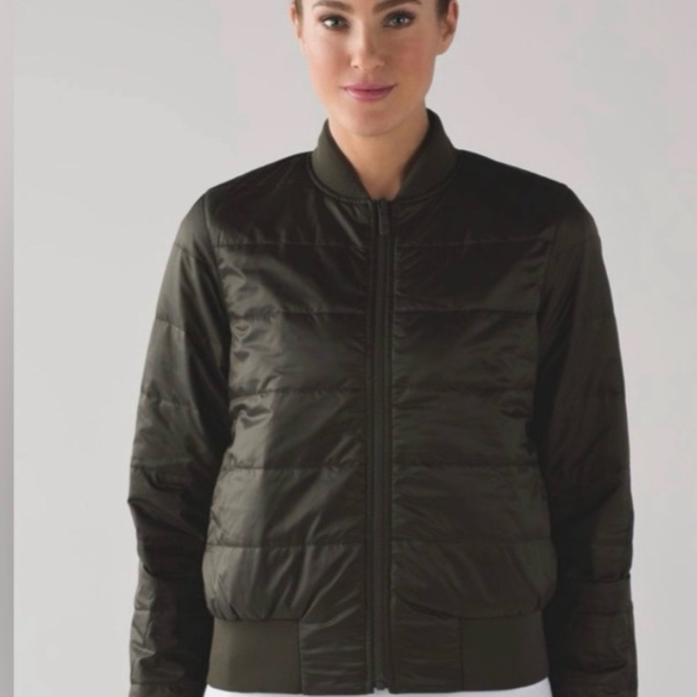 Lululemon Non Stop Bomber Reversible Full Zipper Jacket Dark Olive Green Size 6 - Picture 2 of 6
